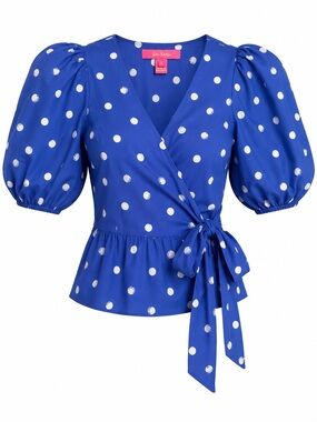 Lilly Pulitzer Royal Blue and White Polka Dot Wrap Blouse